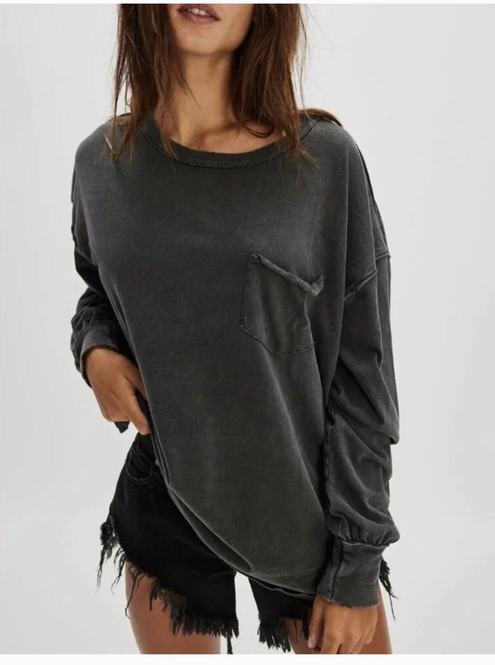 NEW Free People We The Free Fade Into You Long Sleeve Tee Shirt Oversized Black - Picture 1 of 5